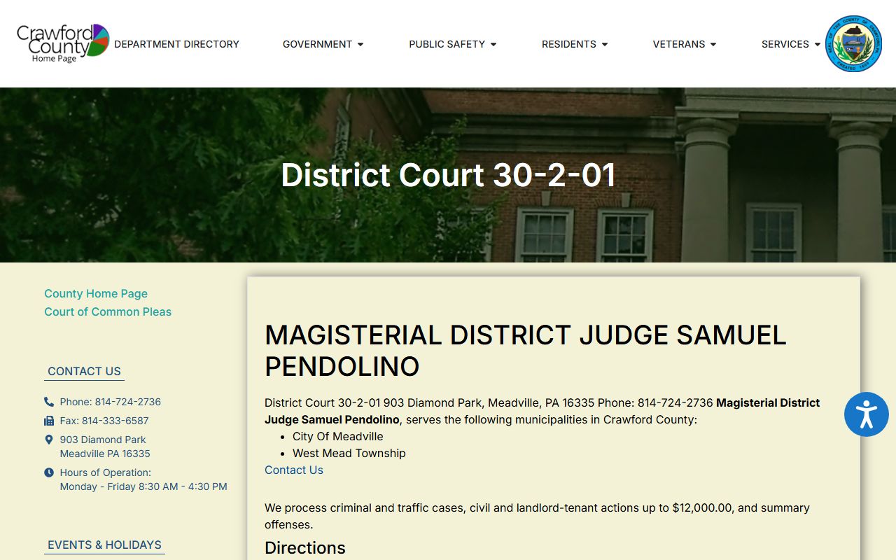 Crawford County arrest records court charges Meadville magisterial district court