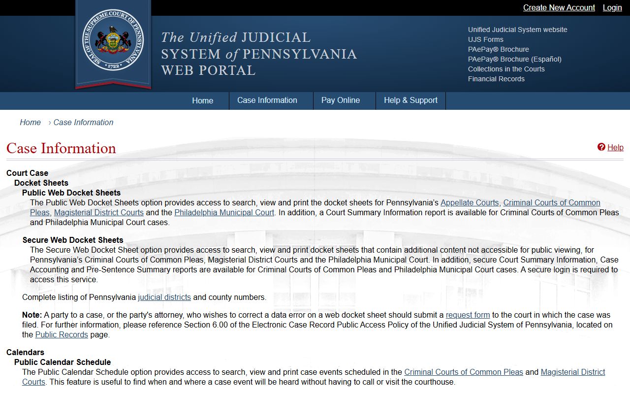 Crawford County court dockets UJS case information page