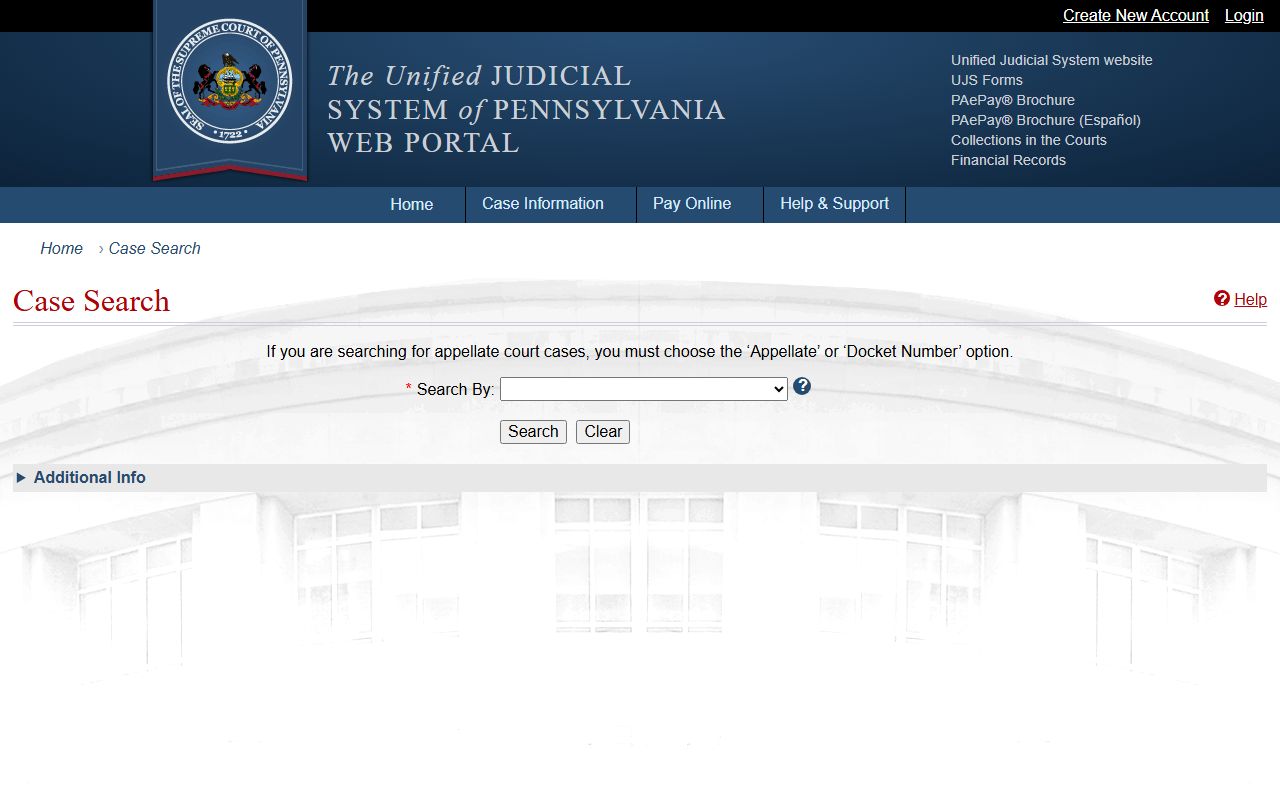 Crawford County court dockets UJS statewide case search screen
