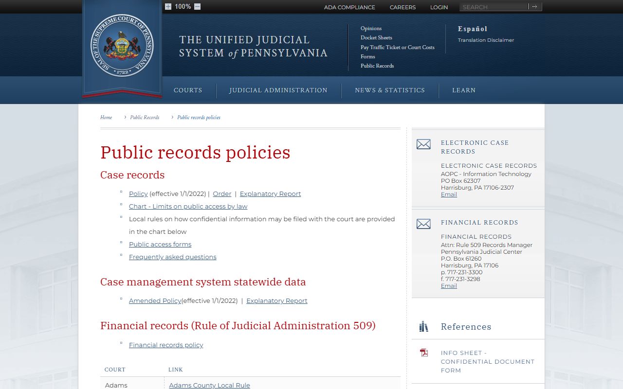 Crawford County court records UJS public records policy page
