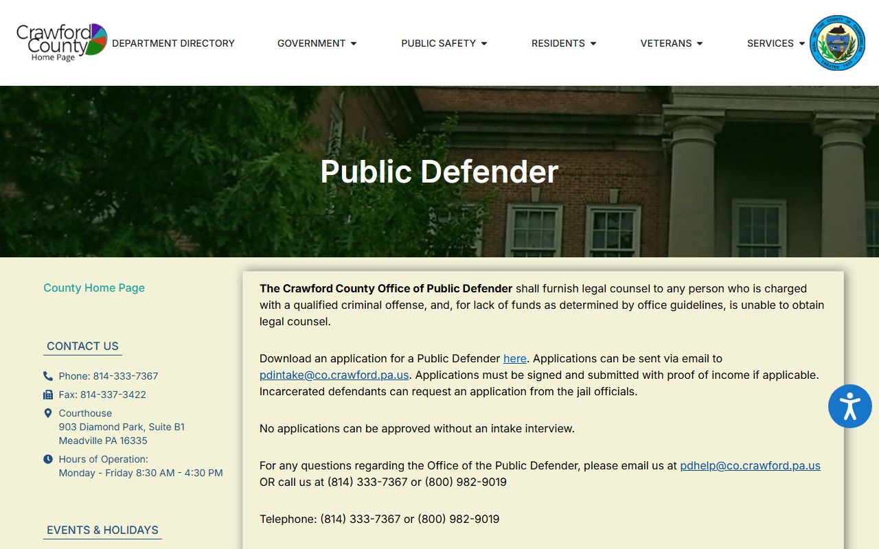 Crawford County criminal court records public defender case types