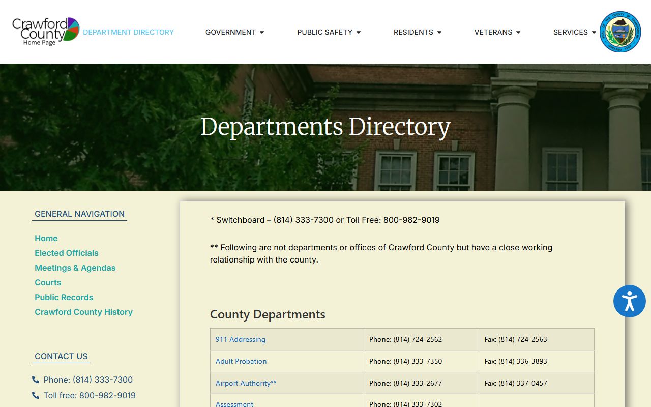 Crawford County court records department phone directory