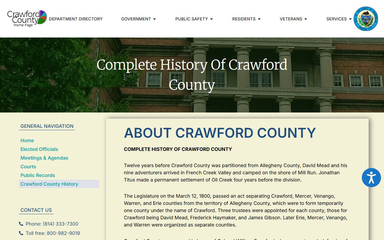 Crawford County court records history page