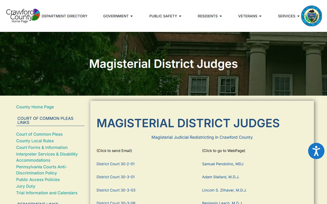 Crawford County magisterial district court records list