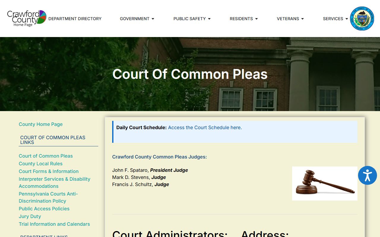 Crawford County Court of Common Pleas records page