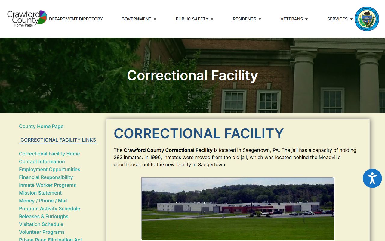 Crawford County inmate records correctional facility page
