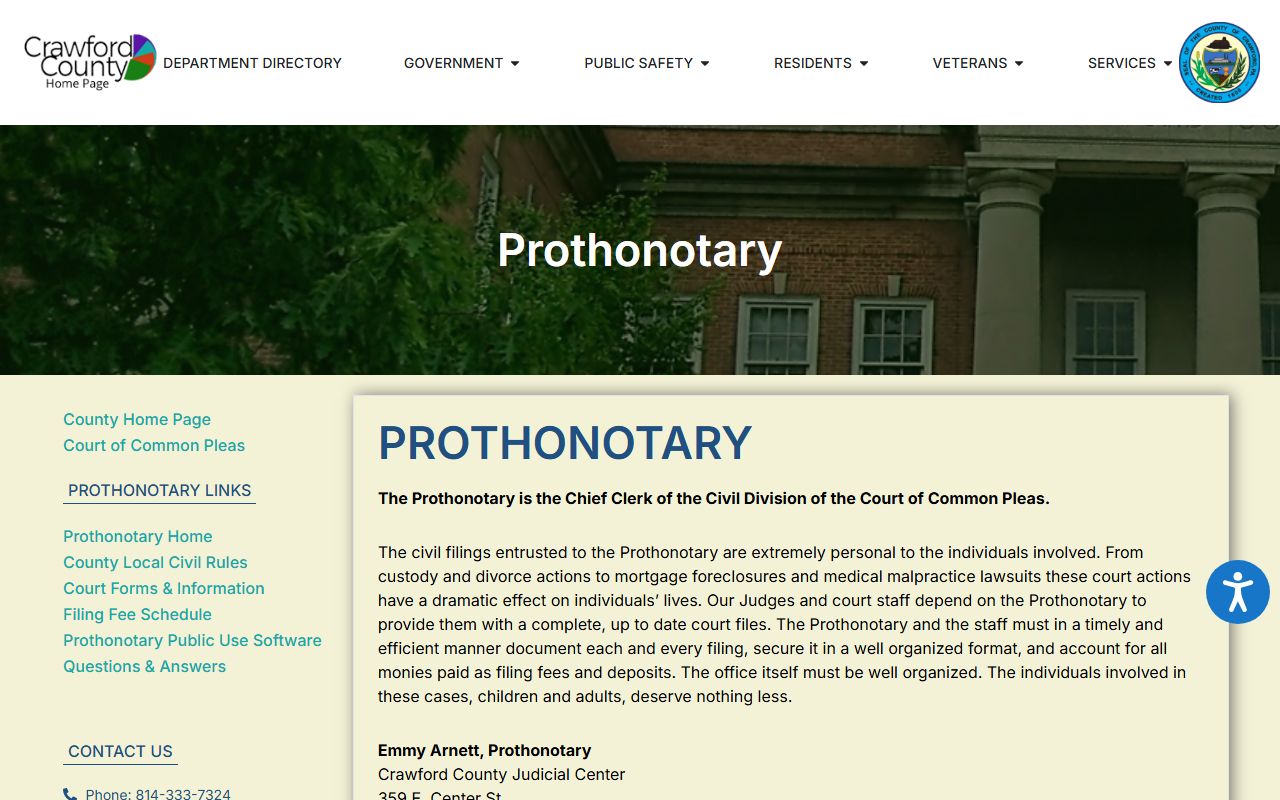 Crawford County civil court records Prothonotary office page