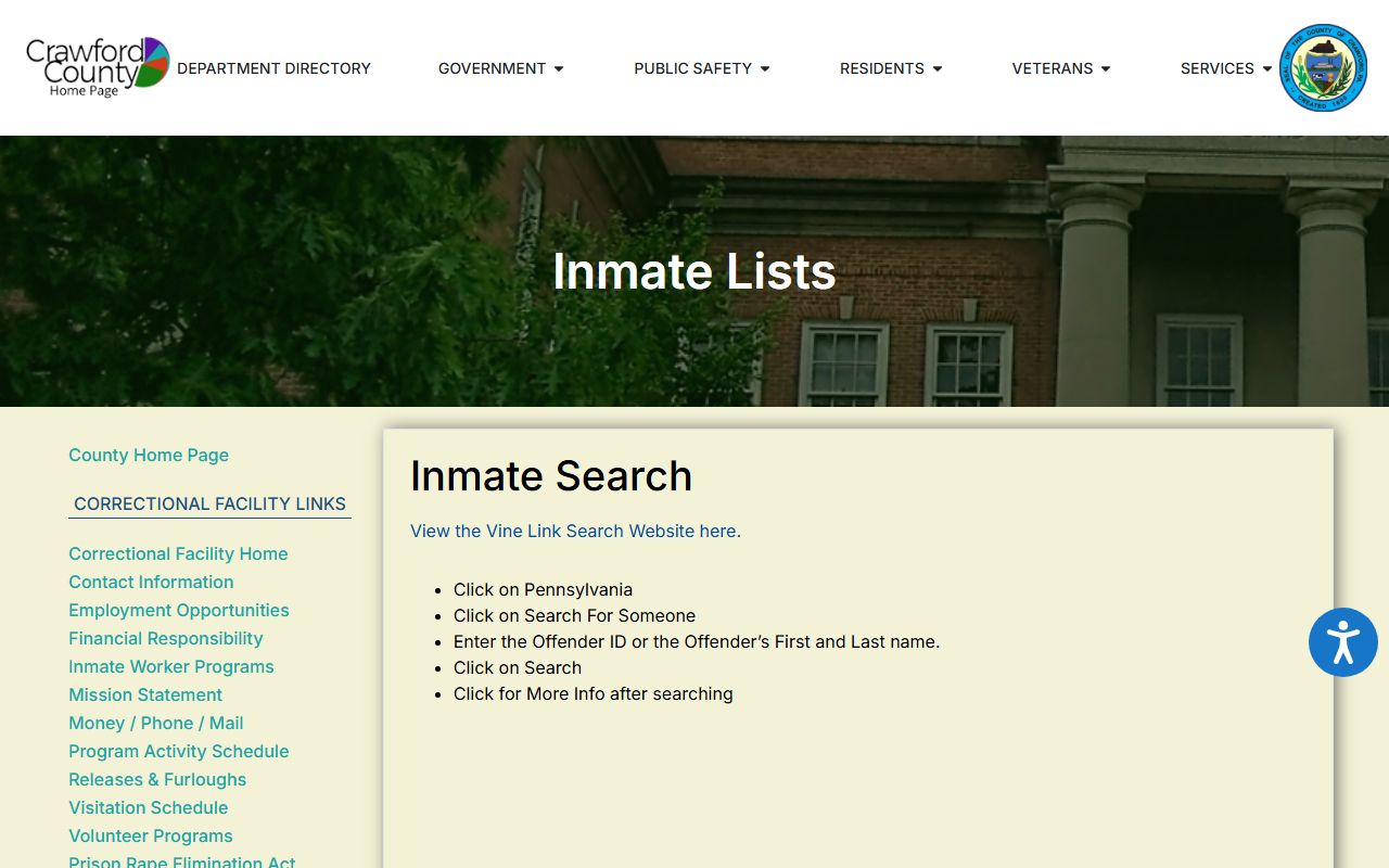 Crawford County inmate records and county inmate list source