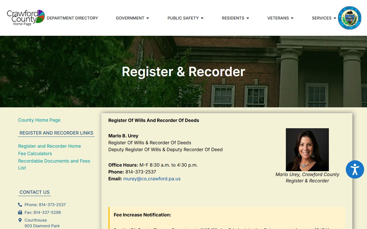 Crawford County probate records Register and Recorder estate records