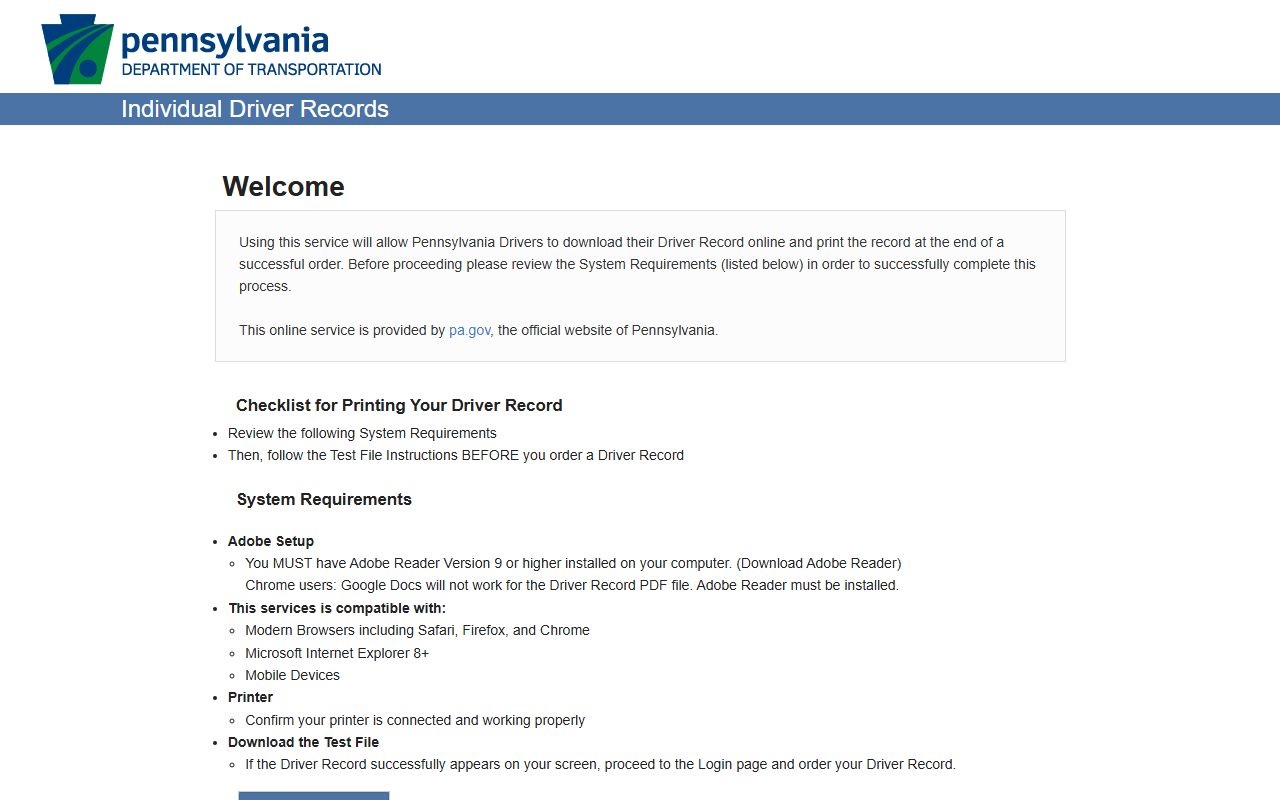Crawford County traffic court records and PennDOT driver record portal